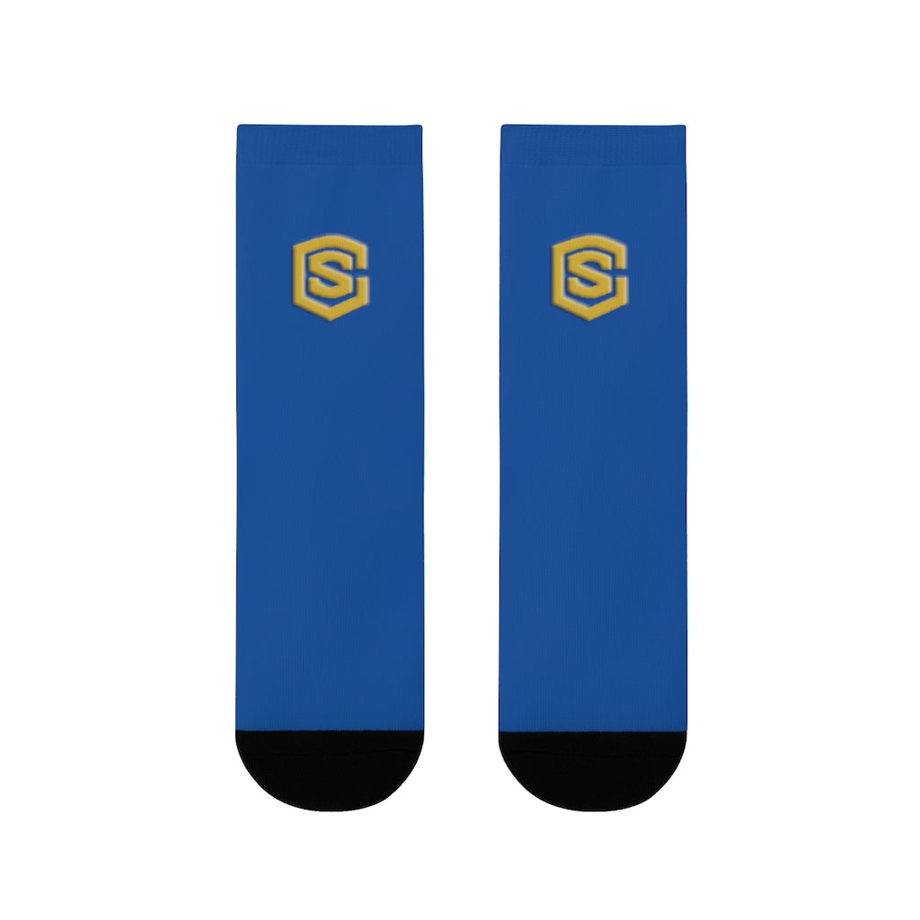 Blue Sublimation Crew Socks (EU) Gold Logo