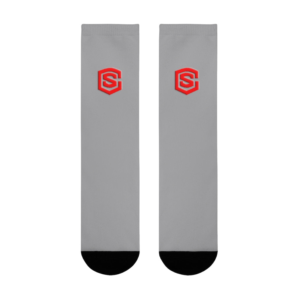 Grey Sublimation Crew Socks (EU) Red Logo