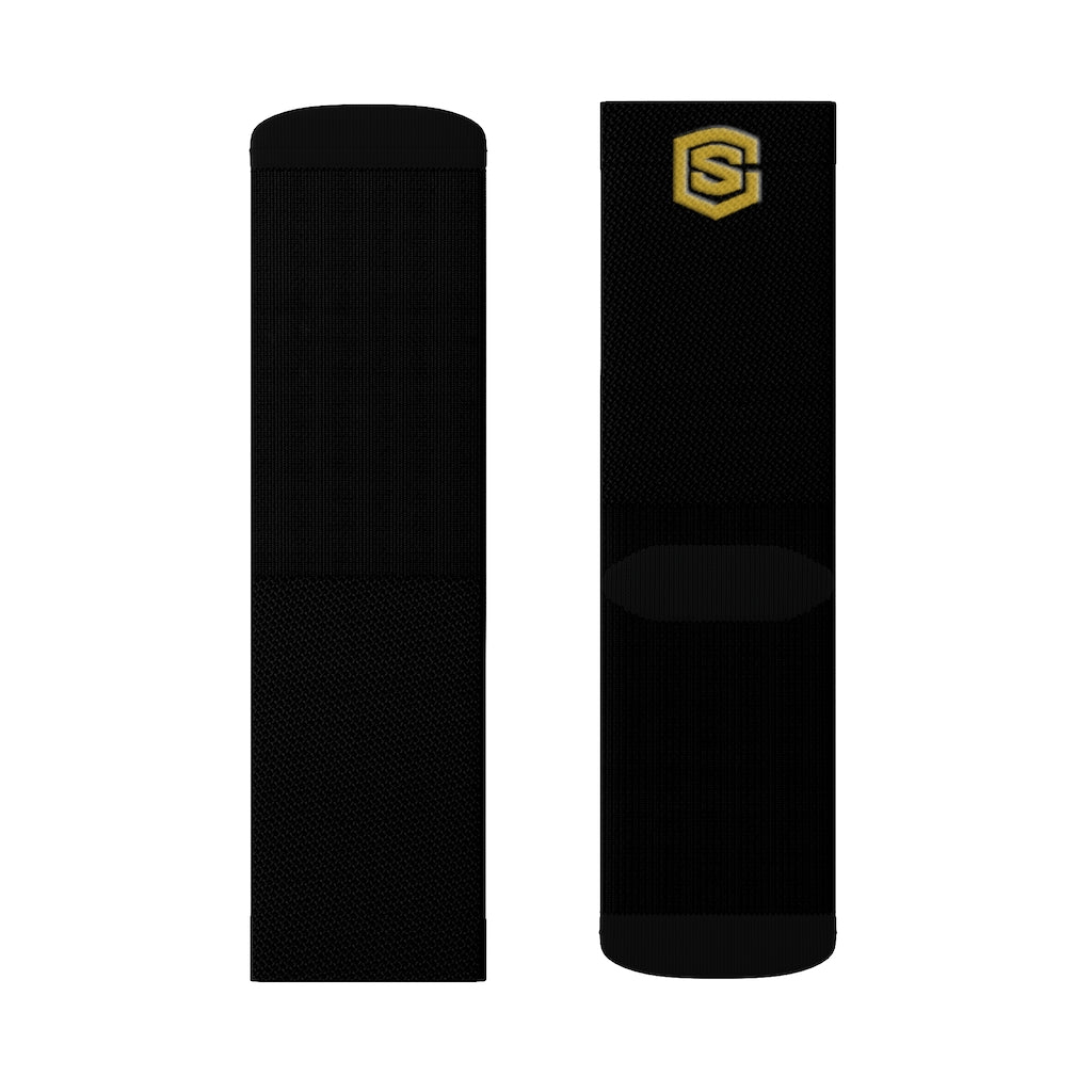 Black Sublimation Socks Gold Logo