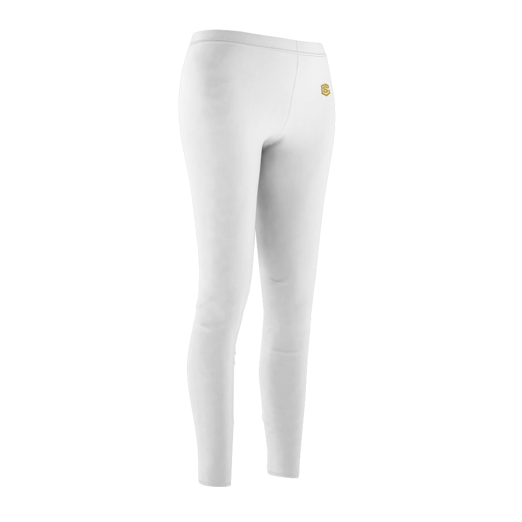White Women's Cut & Sew Casual Leggings Gold logo