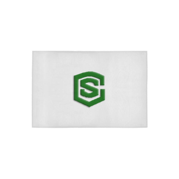 White Door Mat with Green Logo Doormat 24" x 16" (Sponge Material)