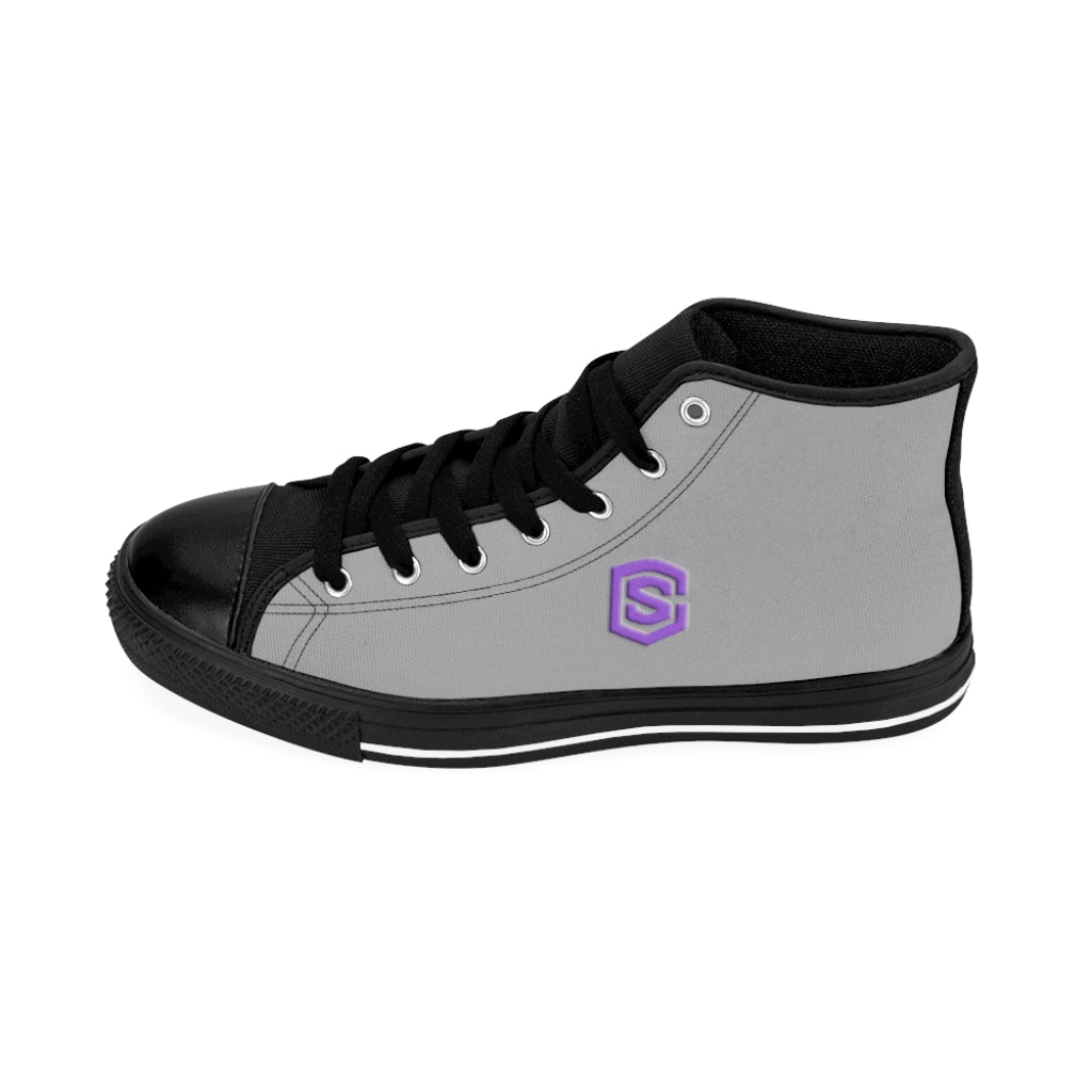 Grey Men's High-top Sneakers - purple logo
