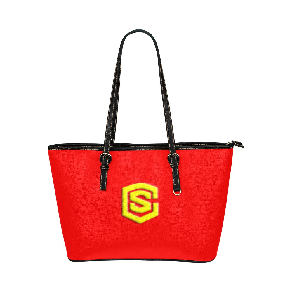 RED Leather Tote Bag WITH YELLOW LOGO Leather Tote Bag (Model 1651) (Big)