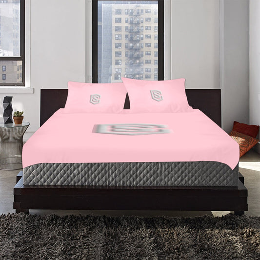 Pink 3-Piece Bedding Set (1 Duvet Cover 86"x70"; 2 Pillowcases 20"x30")(One Side) wtih Silver Logo 3-Piece Bedding Set (1 Duvet Cover 86"x70"; 2 Pillowcases 20"x30")(One Side)