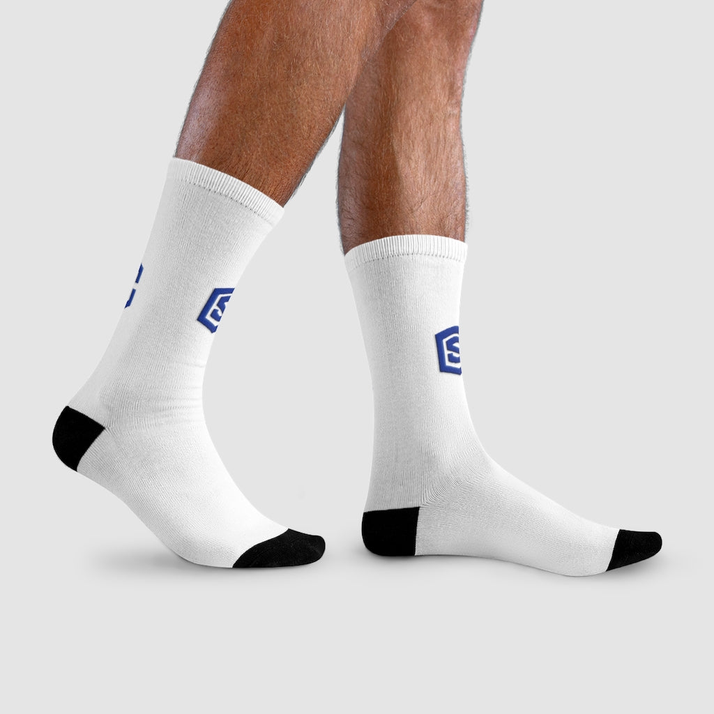 white Sublimation Crew Socks (EU) Blue Logo