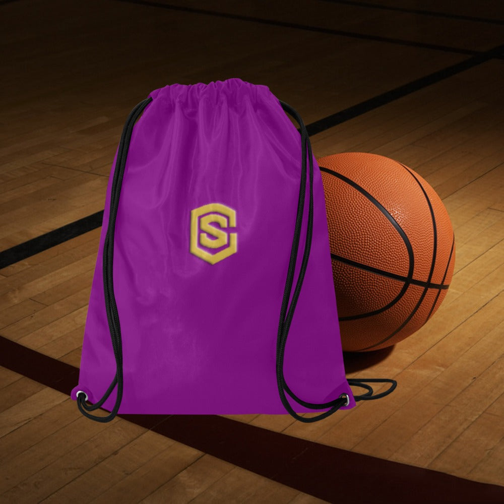 Purple Drawstring Bags Large With Gold Logo Drawstring Bags (Model 1604) (Large)