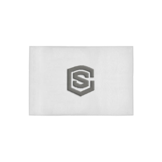 White Door Mat with Gray Logo Doormat 24" x 16" (Sponge Material)