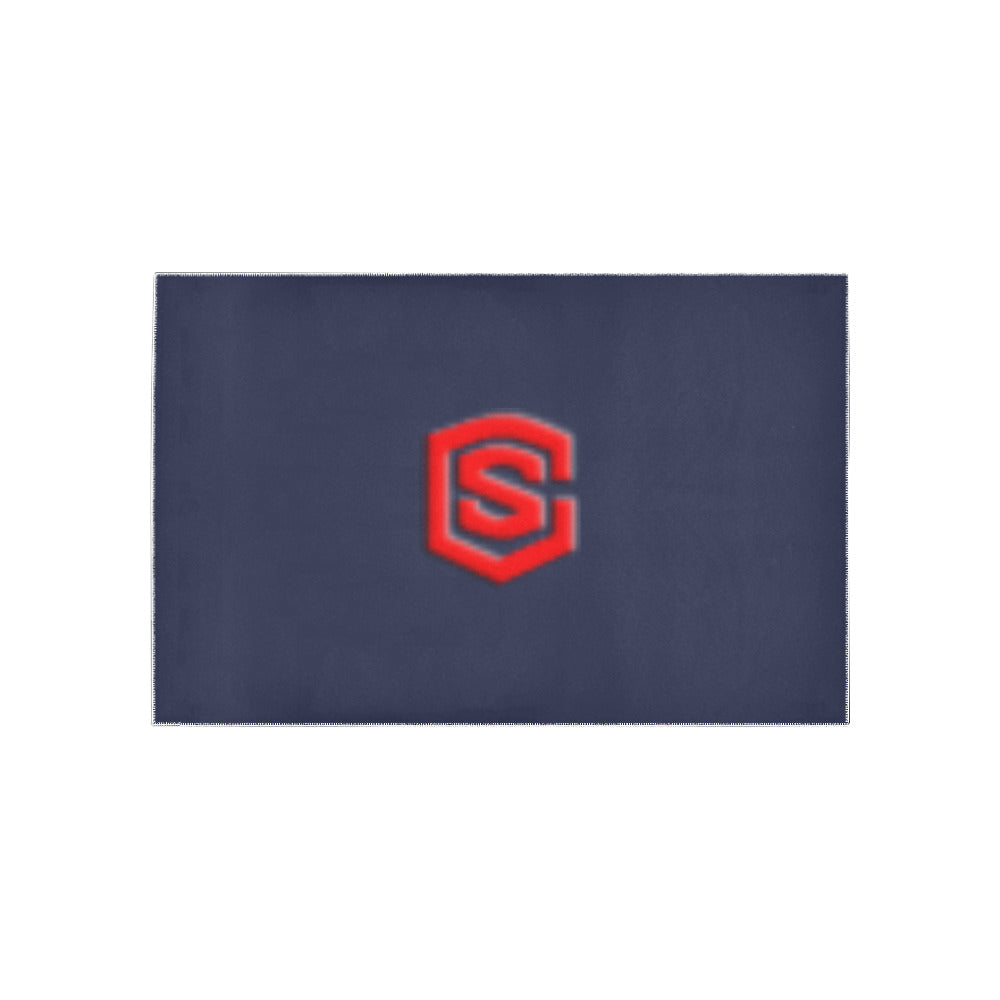 Blue Area Rug Red Logo Area Rug 5' x 3.2'