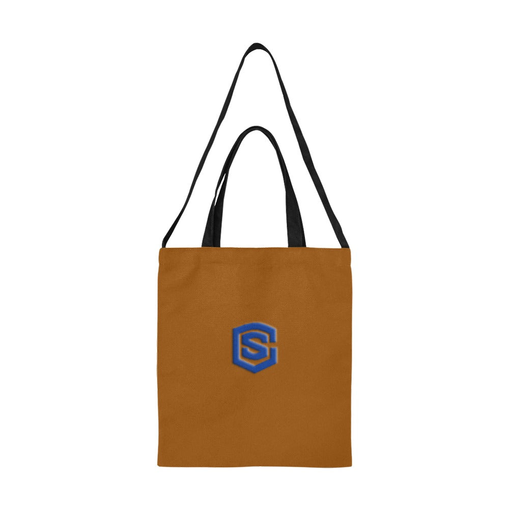 Brown All Over Print Canvas Tote Bag With Blue Logo All Over Print Canvas Tote Bag(Model1698)(Medium)