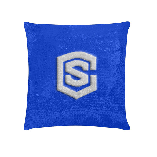 Blue Custom Sequin Pillow Silver Logo Custom Sequin Pillow Case 18"x18"