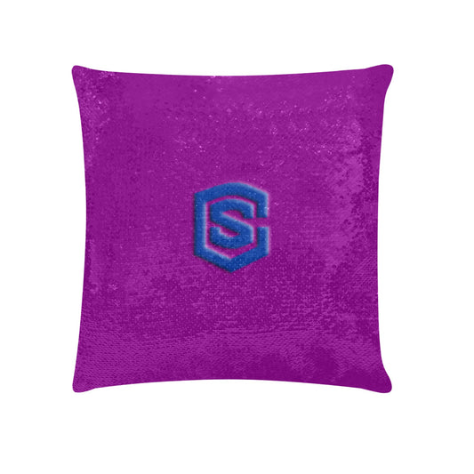 Purple Custom Sequin Pillow with Blue Logo Custom Sequin Pillow Case 18"x18"