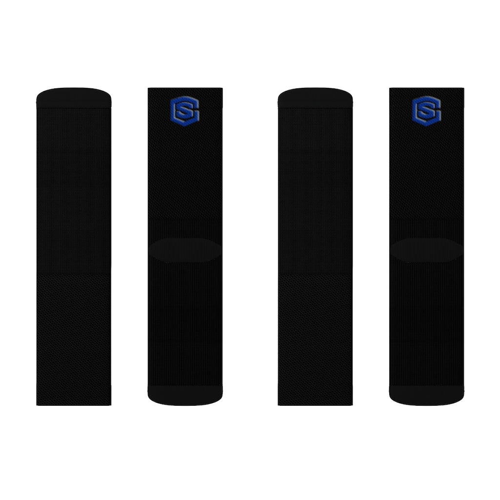 Black Sublimation Socks Blue Logo