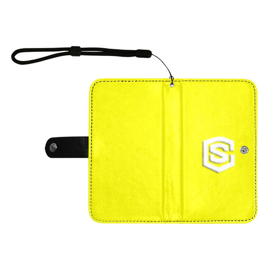 Yellow Flip Leather Purse for Mobile Phone(Model1703)(Large) with White Logo Flip Leather Purse for Mobile Phone(Model1703)(Large)