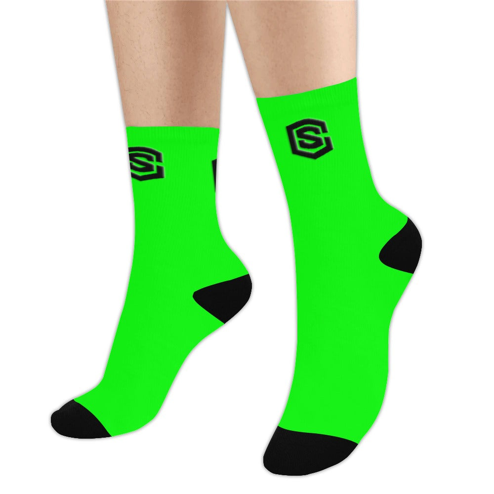 Green Sublimated Crew Socks (Made In USA) with Black Logo Sublimated Crew Socks (Made In USA)