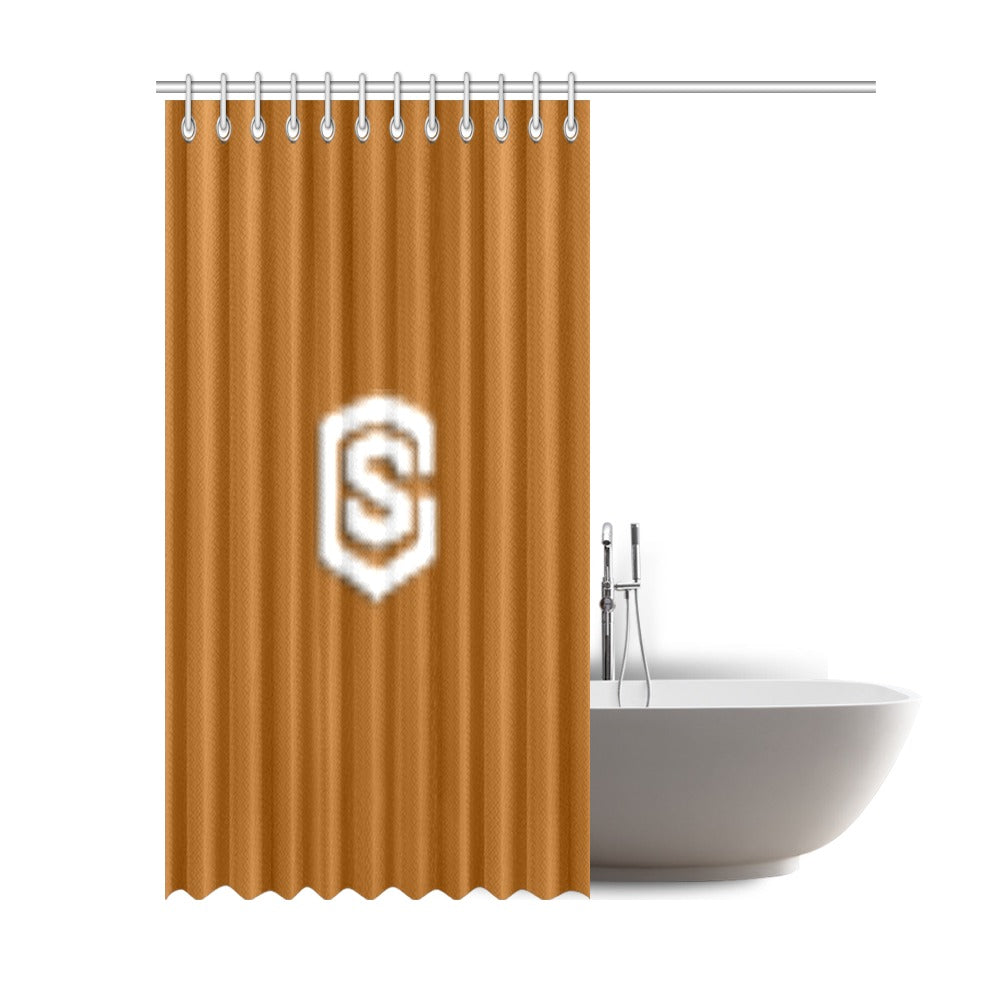 Brown Shower Curtain 69"x84" with White Logo Shower Curtain 69"x84"