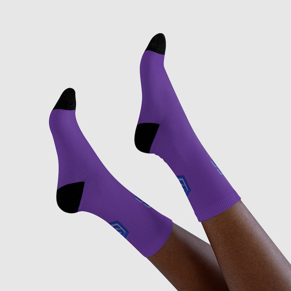 purple Sublimation Crew Socks (EU) Blue Logo