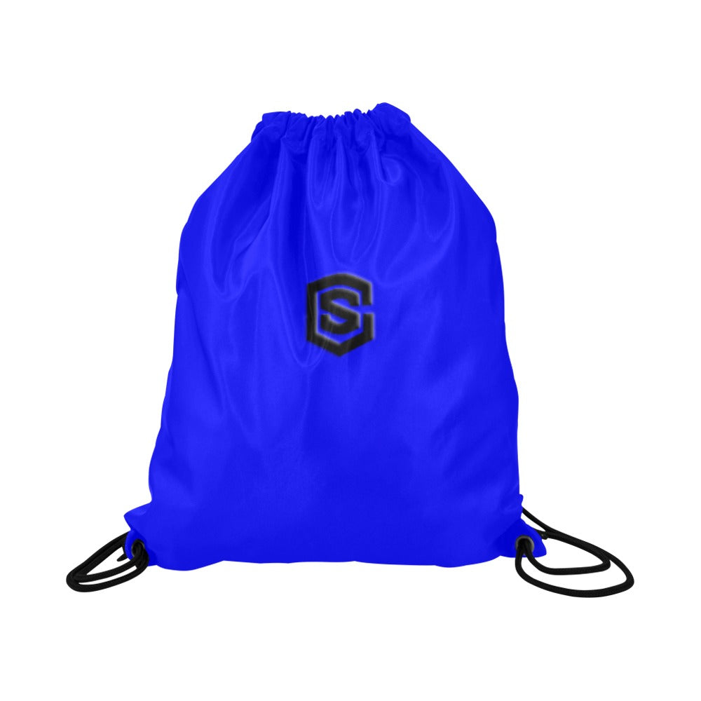 Blue Drawstring Bags Large With Black Logo Drawstring Bags (Model 1604) (Large)
