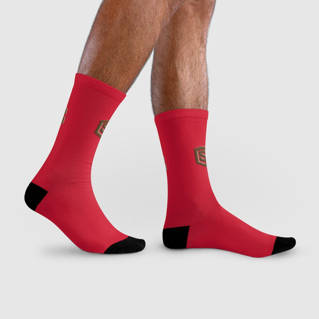 Red Sublimation Crew Socks (EU) Brown Logo