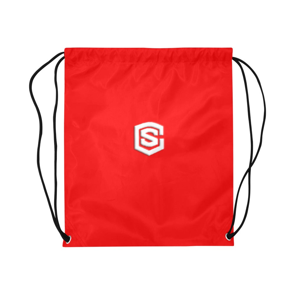 Red Drawstring Bags Large With White Logo Drawstring Bags (Model 1604) (Large)