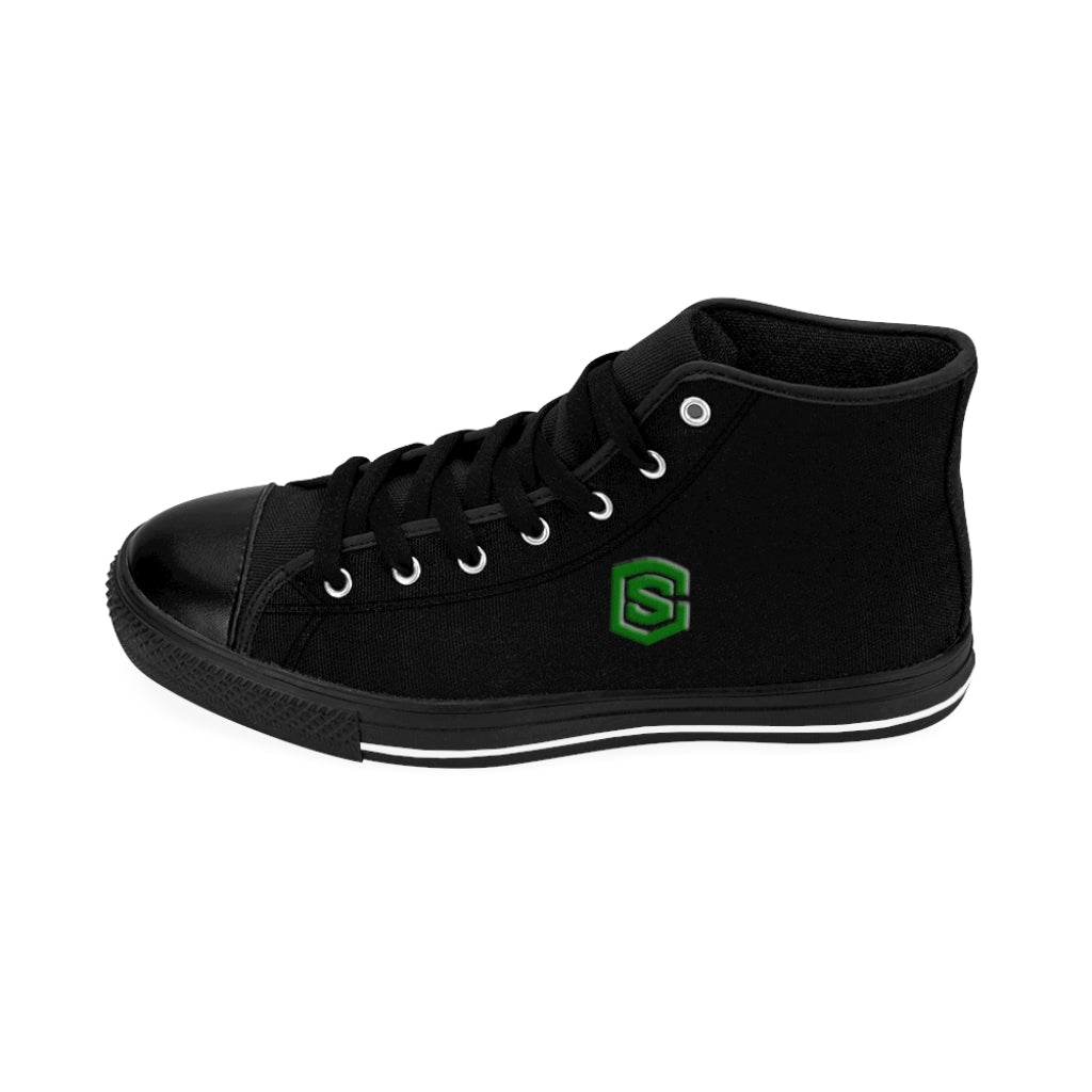 black Men's High-top Sneakers - green logo
