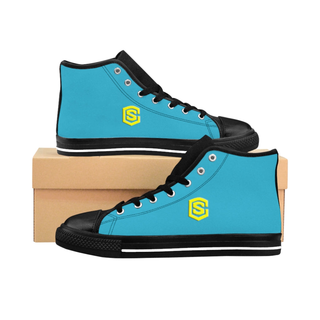 Blue Men's High-top Sneakers - yellow logo