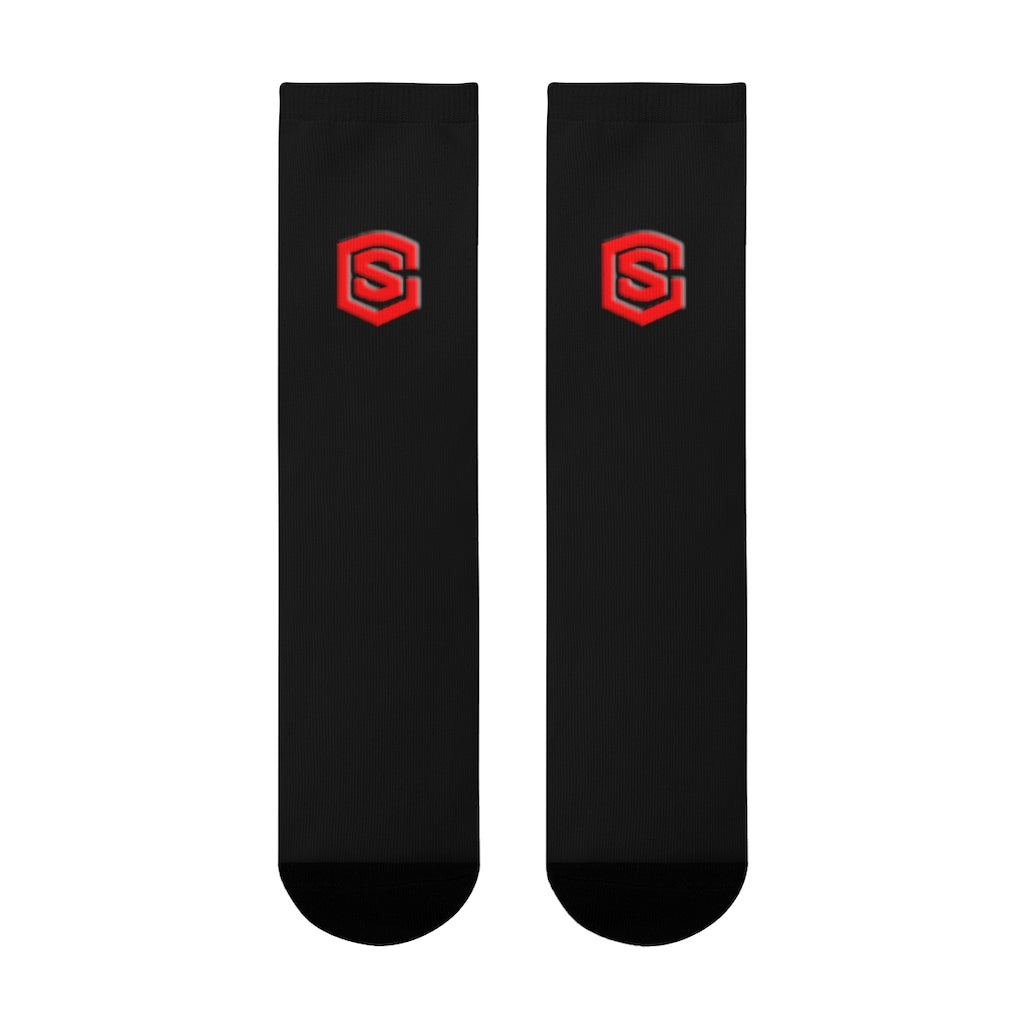 Black Sublimation Crew Socks (EU) Red Logo