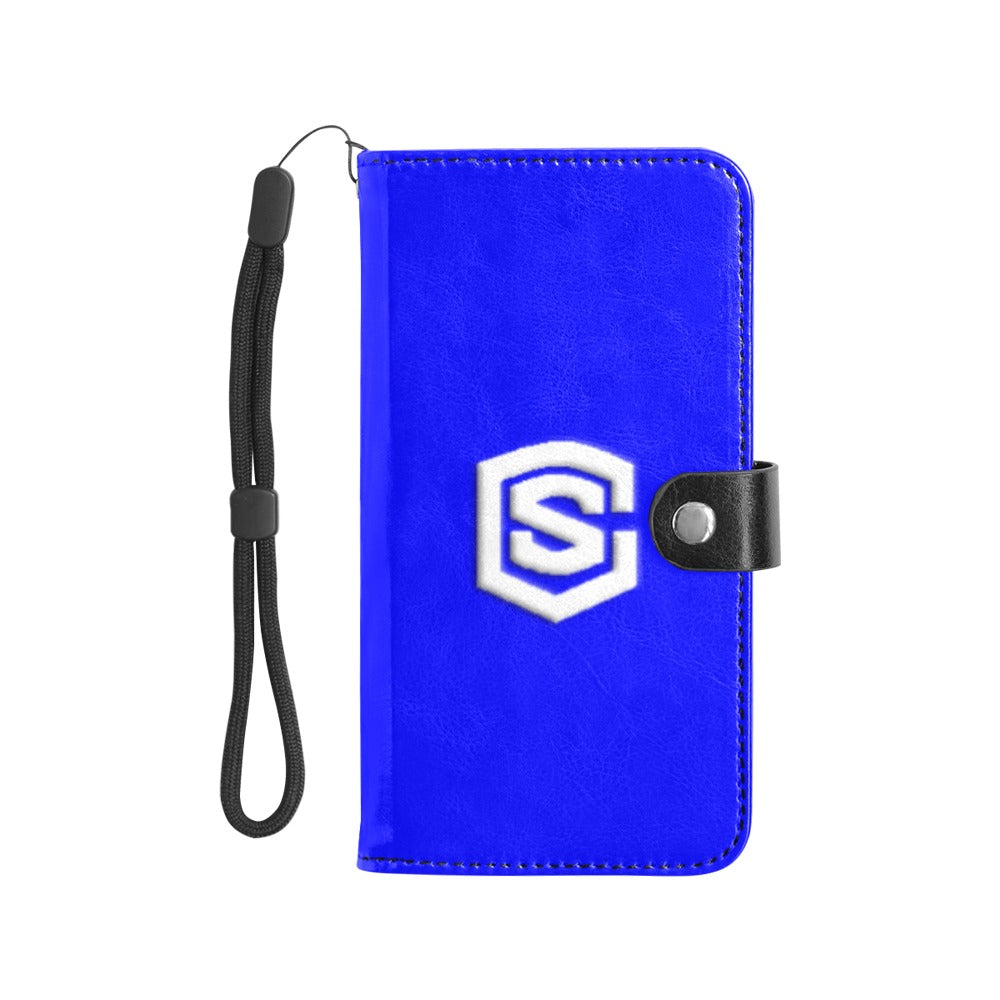 blue Flip Leather Purse for Mobile Phone(Model1703)(Large) with White Logo Flip Leather Purse for Mobile Phone(Model1703)(Large)