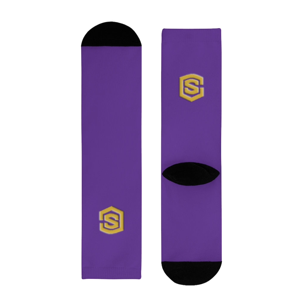 purple Sublimation Crew Socks (EU) Gold Logo