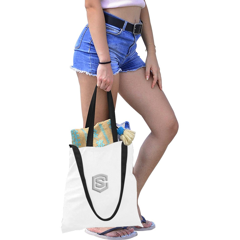 White All Over Print Canvas Tote Bag With Silver Logo All Over Print Canvas Tote Bag(Model1698)(Medium)