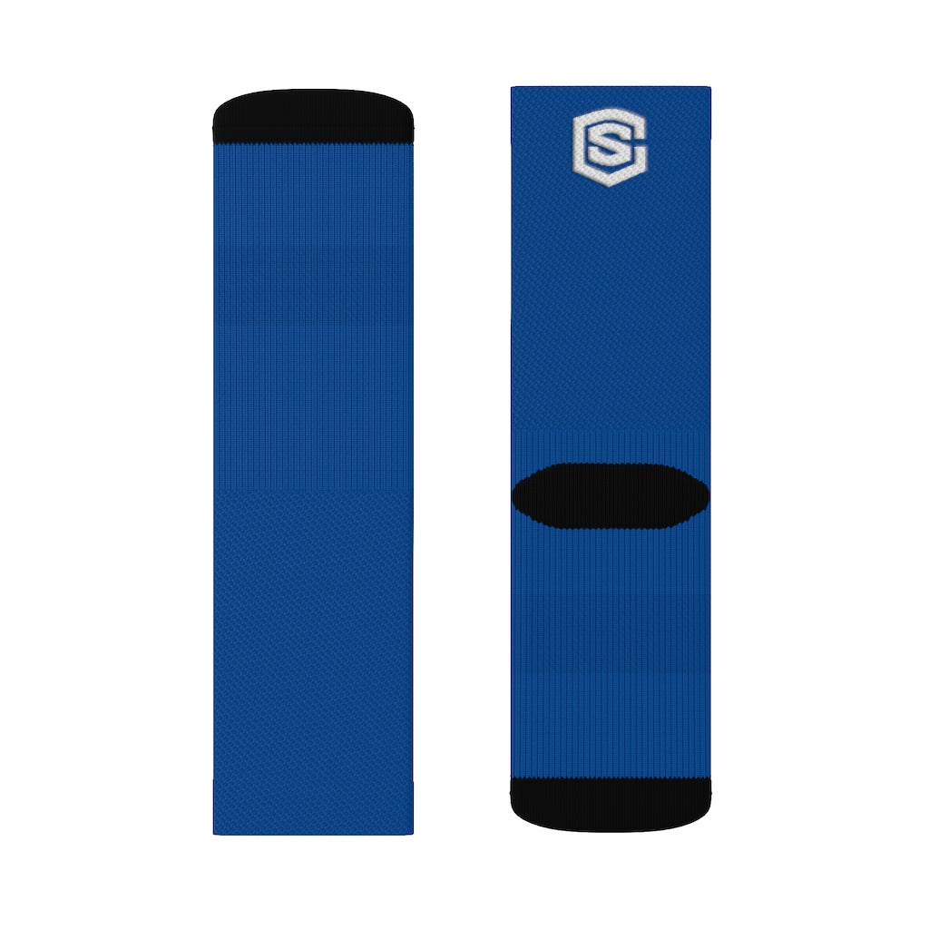 Blue Sublimation Socks White Logo