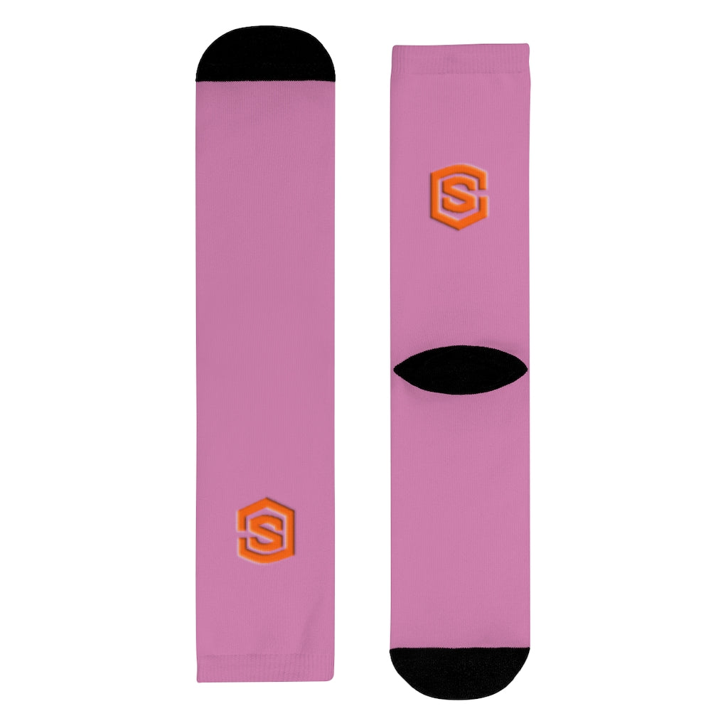 Pink Sublimation Crew Socks (EU) Orange Logo