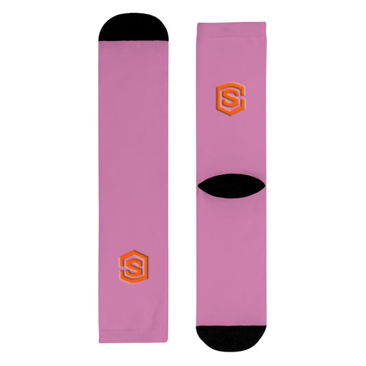 Pink Sublimation Crew Socks (EU) Orange Logo