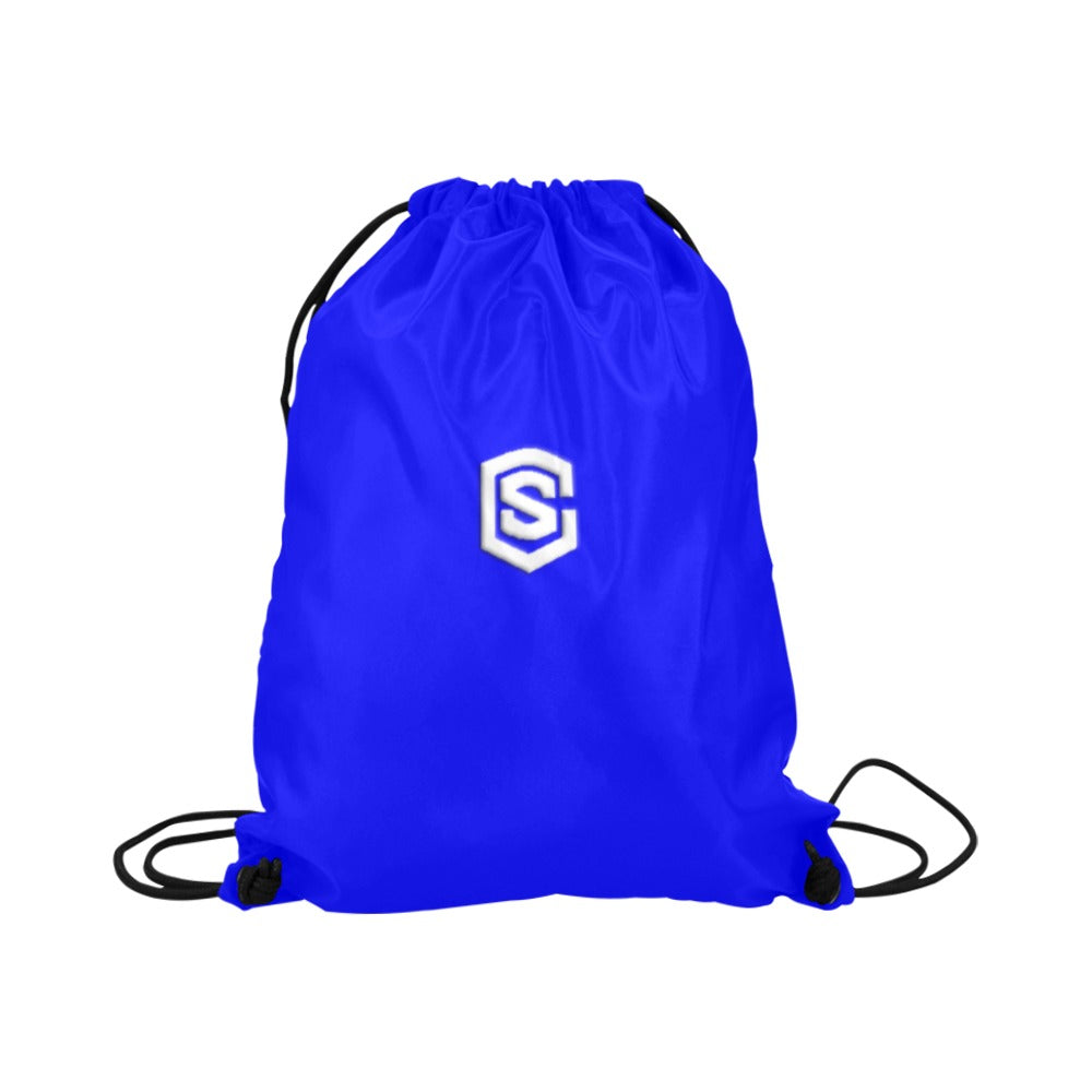 Blue Drawstring Bags Large With White Logo Drawstring Bags (Model 1604) (Large)