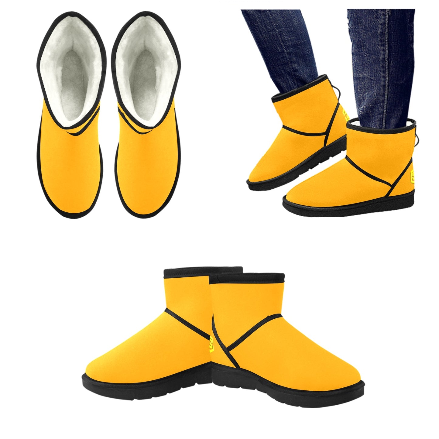 ORANGE Low Top Men's Snow Boots WITH YELLOW LOGO Low Top Men's Snow Boots (Model 049)