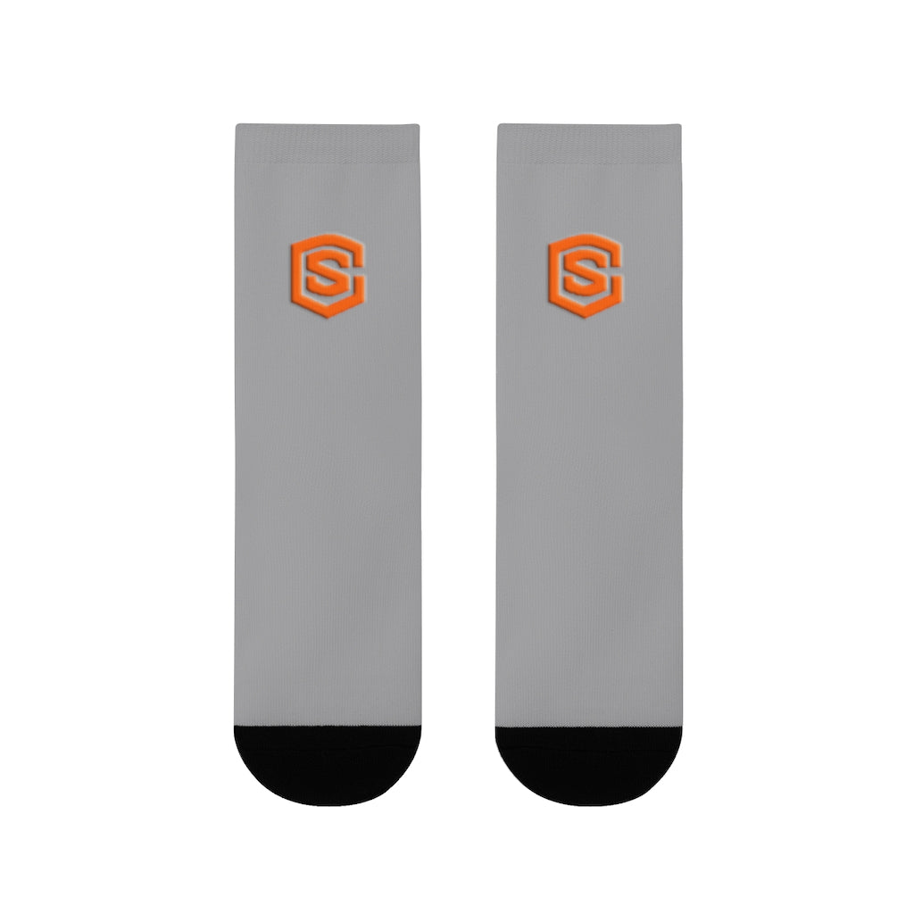 Purple Sublimation Crew Socks (EU) Orange Logo