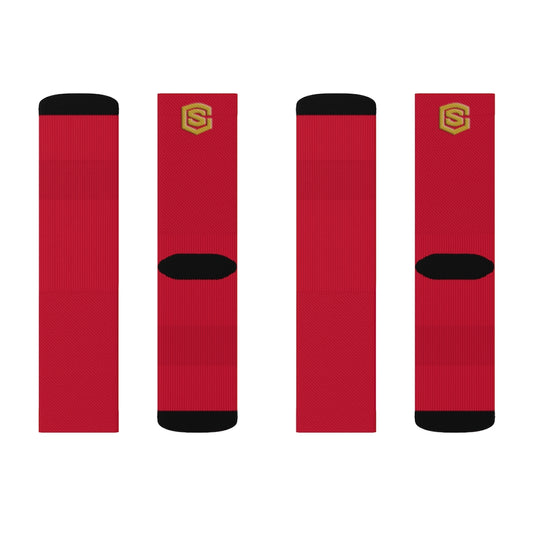 Red Sublimation Socks Gold Logo