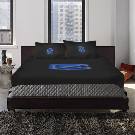 Black 3-Piece Bedding Set (1 Duvet Cover 86"x70"; 2 Pillowcases 20"x30")(One Side) wtih Blue Logo 3-Piece Bedding Set (1 Duvet Cover 86"x70"; 2 Pillowcases 20"x30")(One Side)