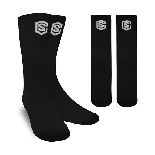 Black Sublimated Crew Socks (Made In USA) with Silver Logo Sublimated Crew Socks (Made In USA)