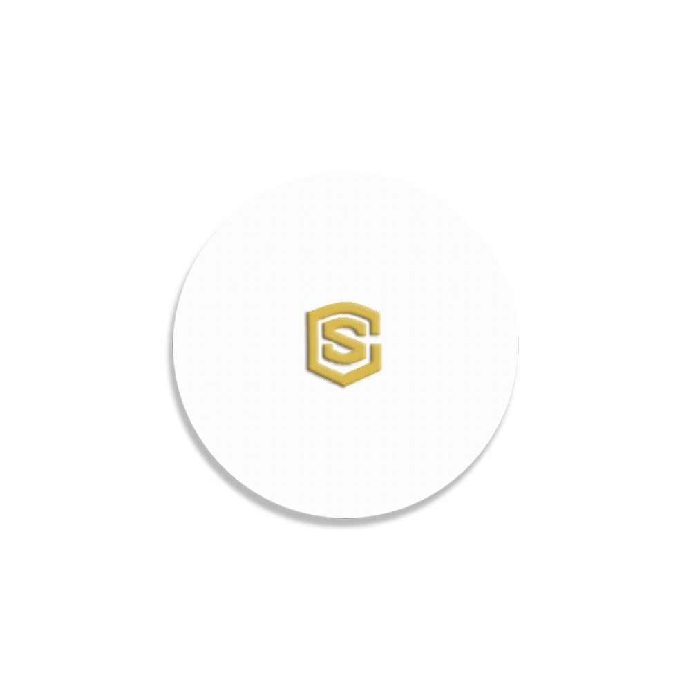 White Round Coaster with Gold Logo Round Coaster