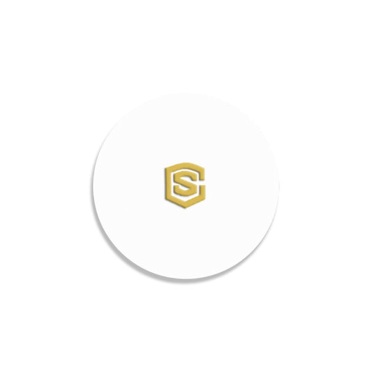 White Round Coaster with Gold Logo Round Coaster