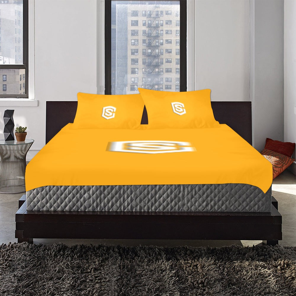 Orange 3-Piece Bedding Set (1 Duvet Cover 86"x70"; 2 Pillowcases 20"x30")(One Side) wtih White Logo 3-Piece Bedding Set (1 Duvet Cover 86"x70"; 2 Pillowcases 20"x30")(One Side)