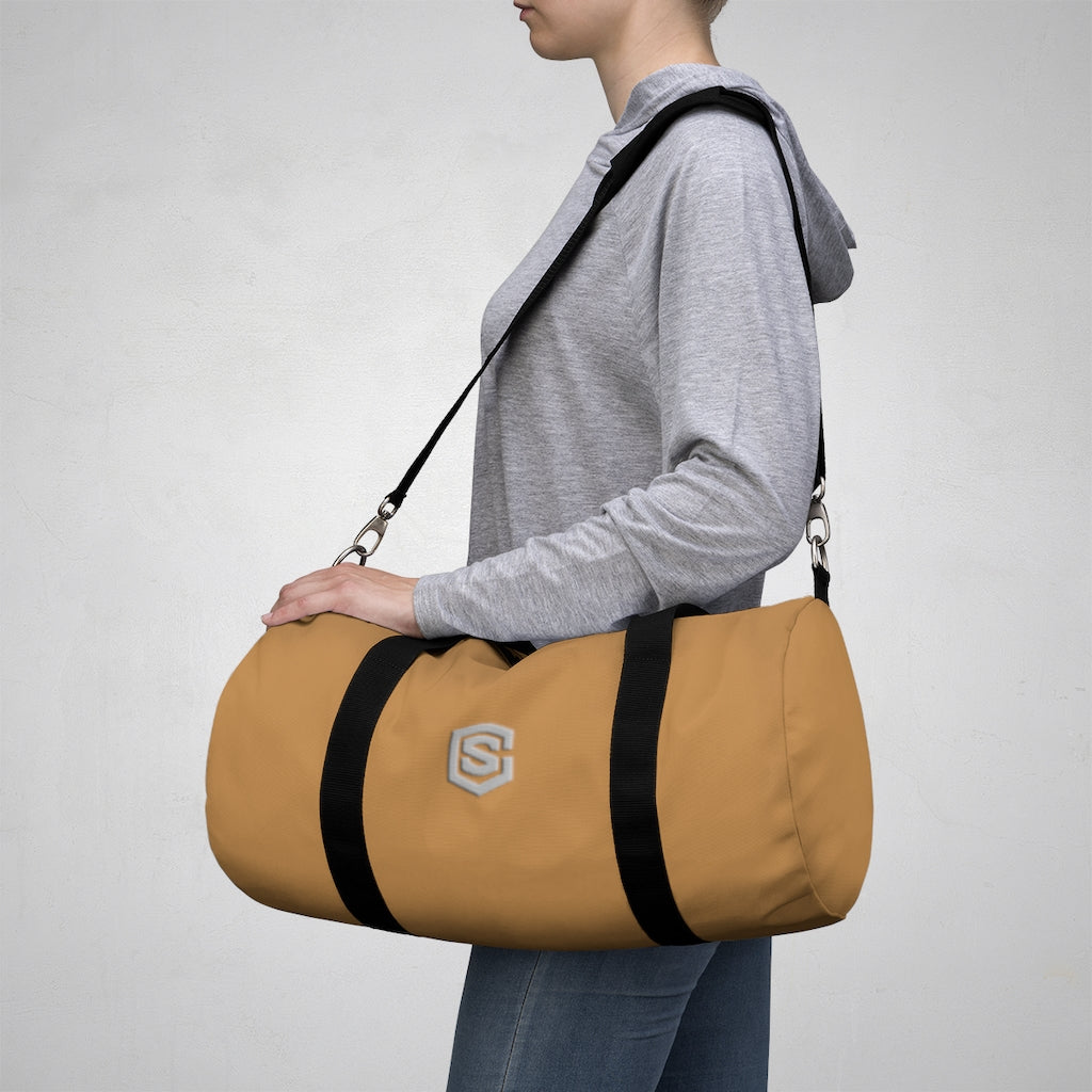 Brown Duffel Bag Silver Logo
