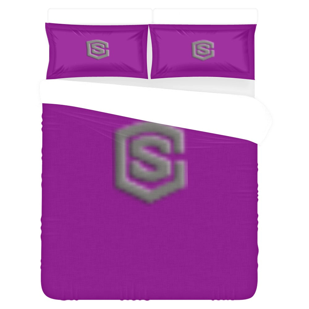 Purple 3-Piece Bedding Set (1 Duvet Cover 86"x70"; 2 Pillowcases 20"x30")(One Side) wtih Gray Logo 3-Piece Bedding Set (1 Duvet Cover 86"x70"; 2 Pillowcases 20"x30")(One Side)