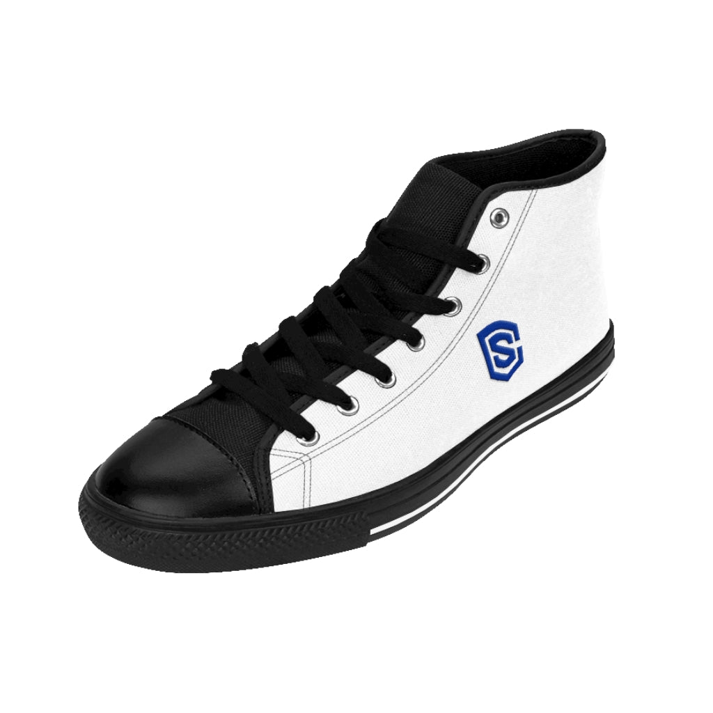 white Men's High-top Sneakers - blue logo