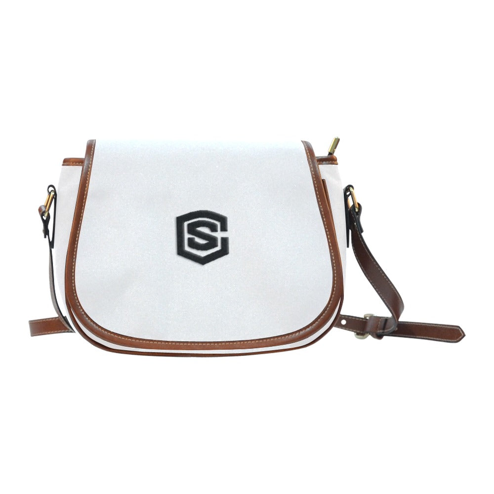 WHITE Saddle Bag WITH BLACK LOGO Saddle Bag (Model 1649) (Small)