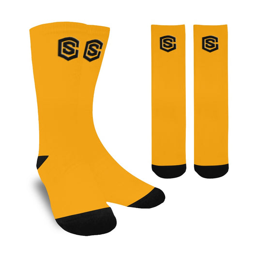 Orange Sublimated Crew Socks (Made In USA) with Black Logo Sublimated Crew Socks (Made In USA)