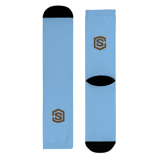 Blue Sublimation Crew Socks (EU) Brown Logo