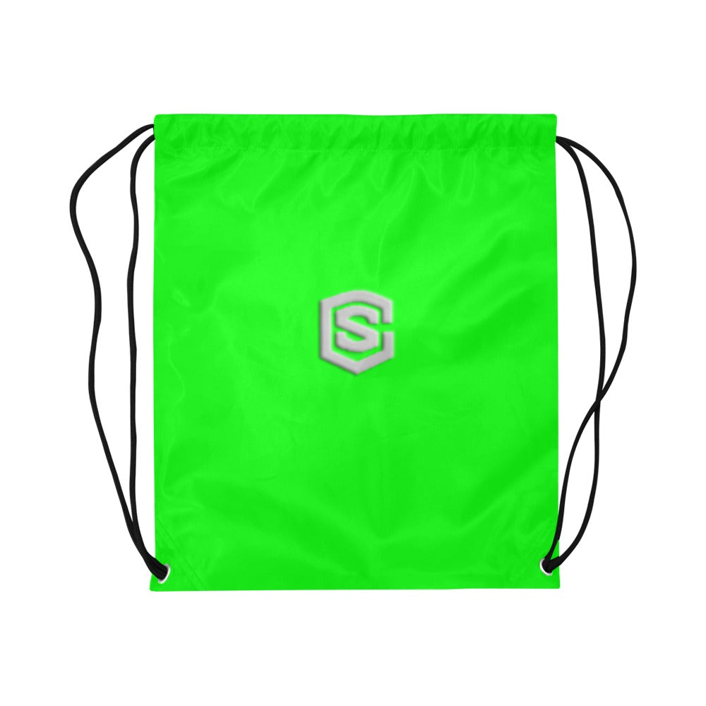 Green Drawstring Bags Large With Silver Logo Drawstring Bags (Model 1604) (Large)