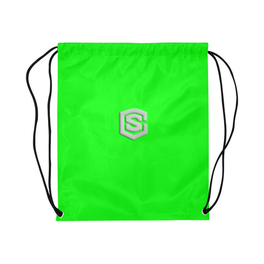 Green Drawstring Bags Large With Silver Logo Drawstring Bags (Model 1604) (Large)