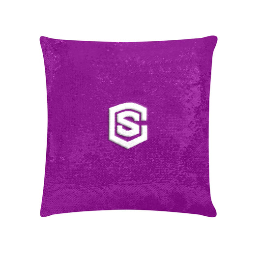 Purple Custom Sequin Pillow with White Logo Custom Sequin Pillow Case 18"x18"